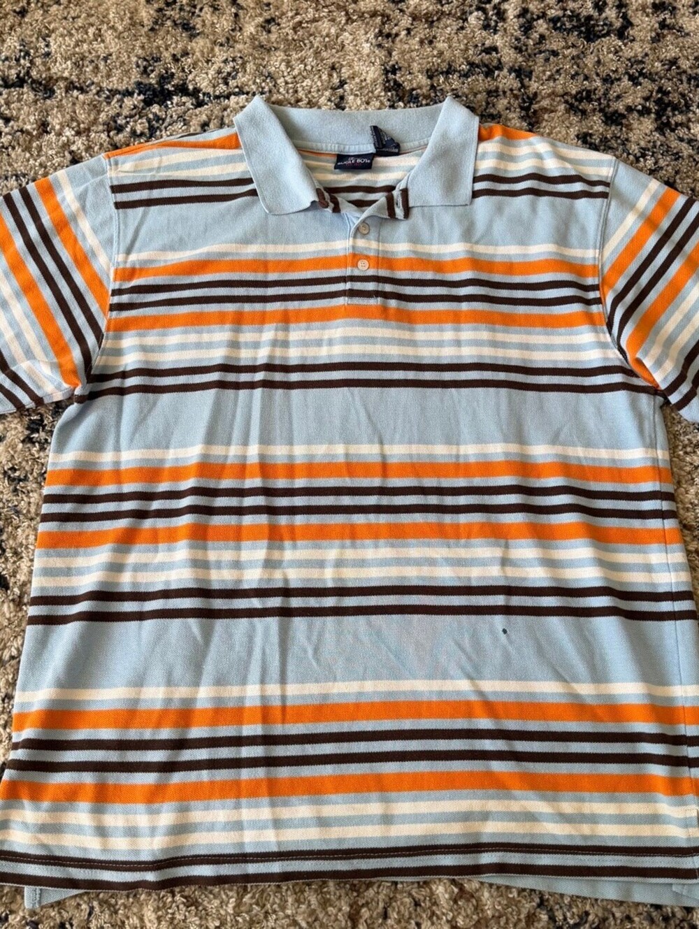 Bugle Boy Striped Polo Shirt Light Blue Orange Brown XXL Y2K